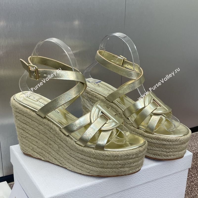 Dior D-Club Wedge Sandals 9.5cm in Calfskin Leather Gold 2025 (JC-250710040)