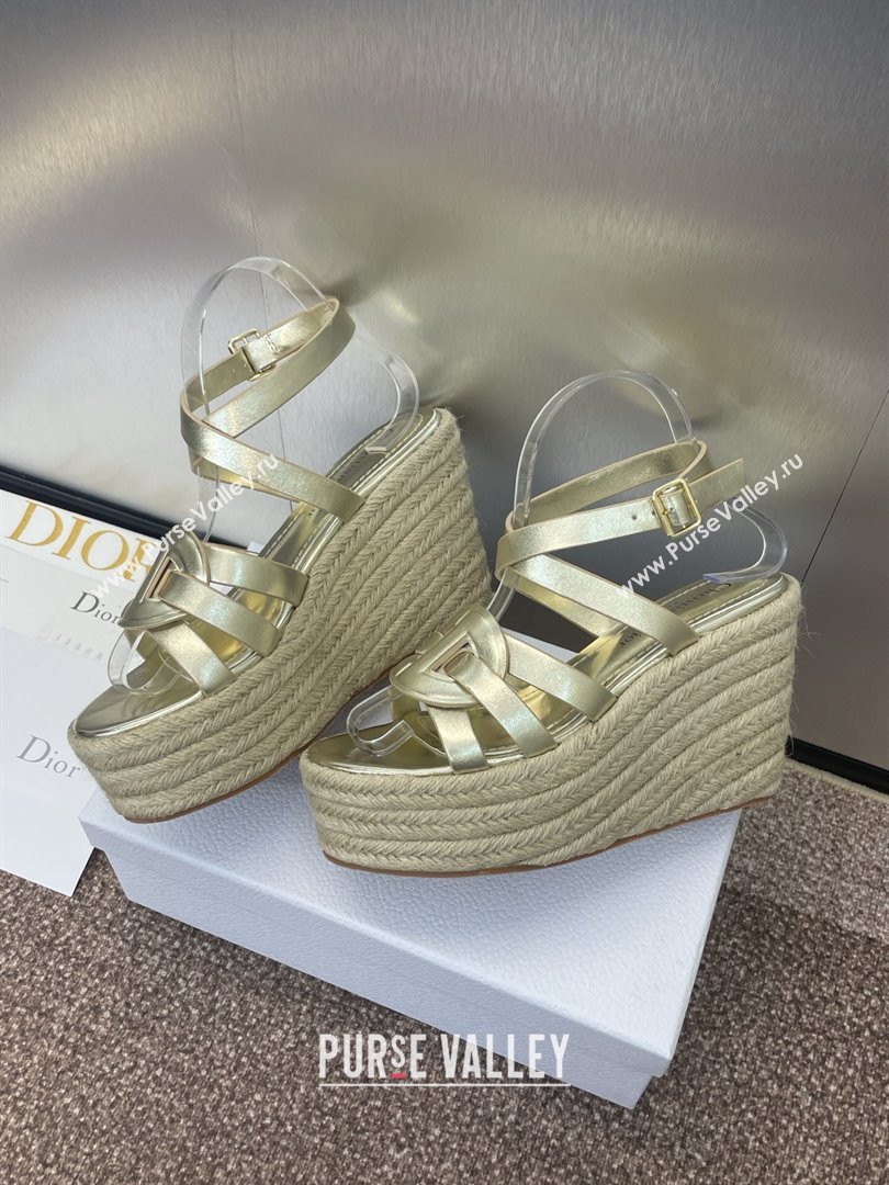 Dior D-Club Wedge Sandals 9.5cm in Calfskin Leather Gold 2025 (JC-250710040)