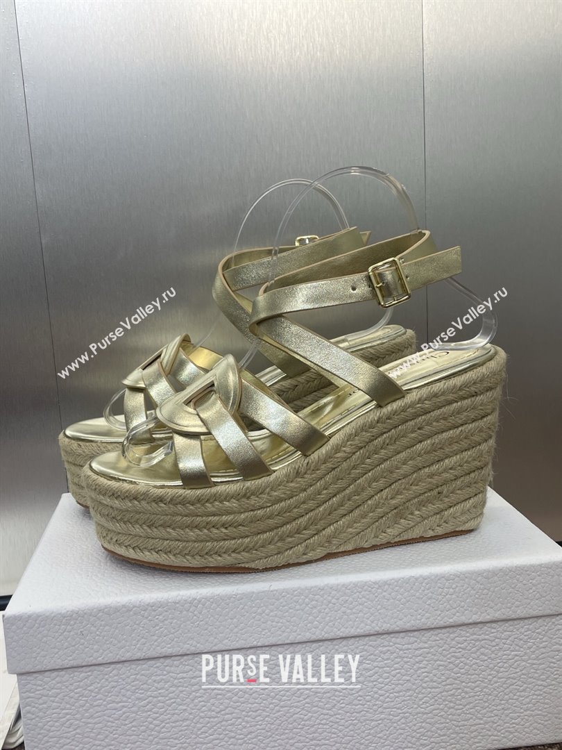 Dior D-Club Wedge Sandals 9.5cm in Calfskin Leather Gold 2025 (JC-250710040)