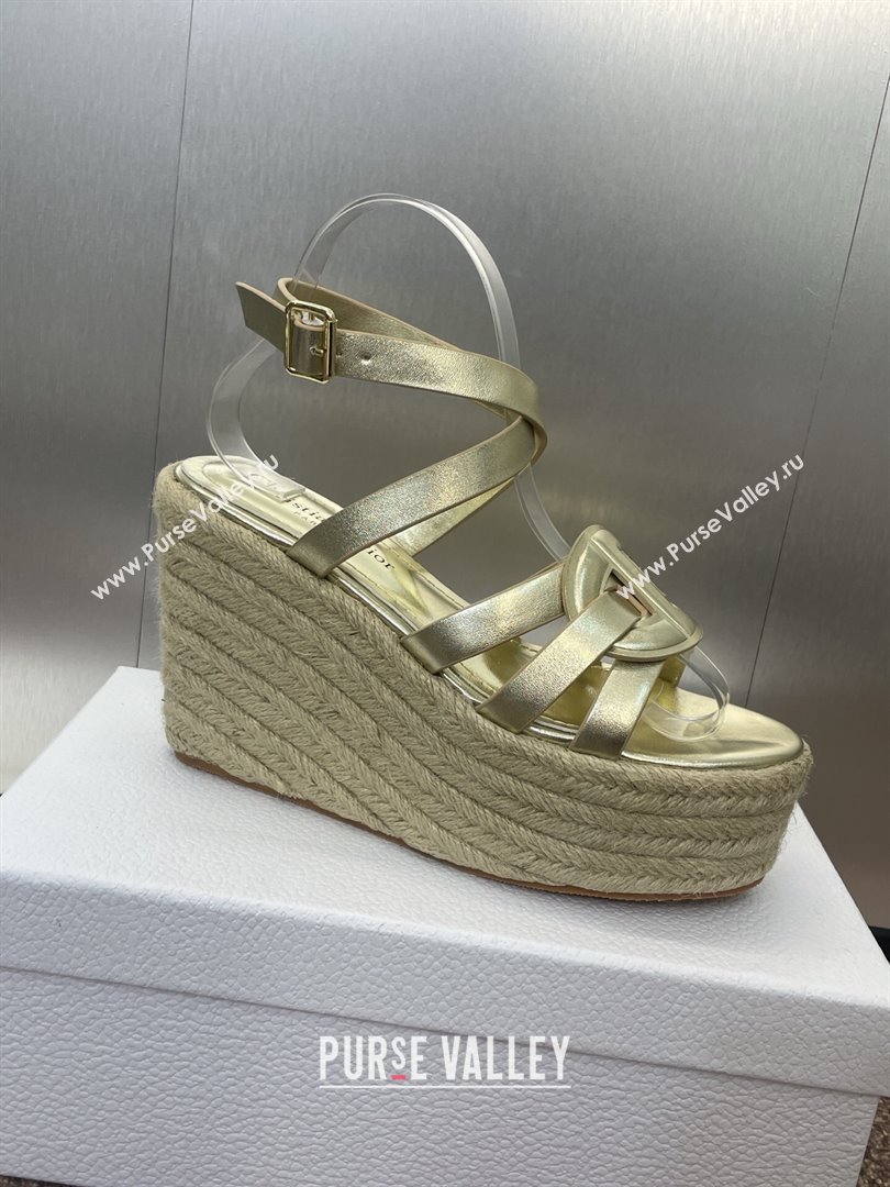 Dior D-Club Wedge Sandals 9.5cm in Calfskin Leather Gold 2025 (JC-250710040)