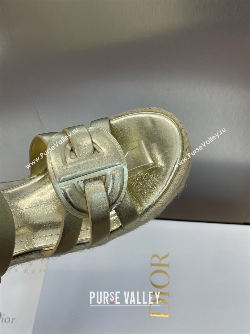 Dior D-Club Wedge Sandals 9.5cm in Calfskin Leather Gold 2025 (JC-250710040)