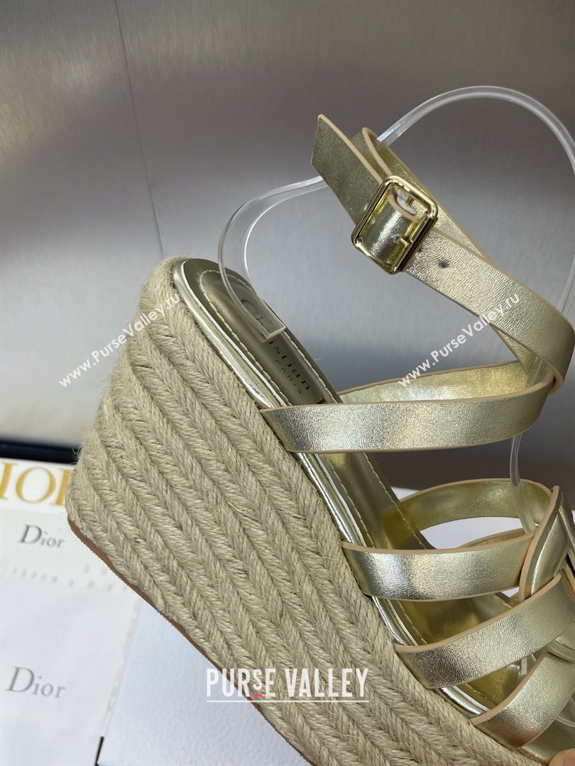 Dior D-Club Wedge Sandals 9.5cm in Calfskin Leather Gold 2025 (JC-250710040)