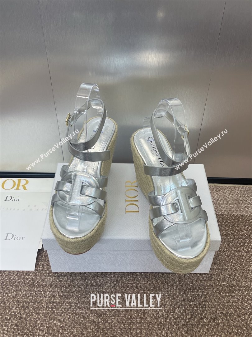 Dior D-Club Wedge Sandals 9.5cm in Calfskin Leather Silver 2025 (JC-250710041)