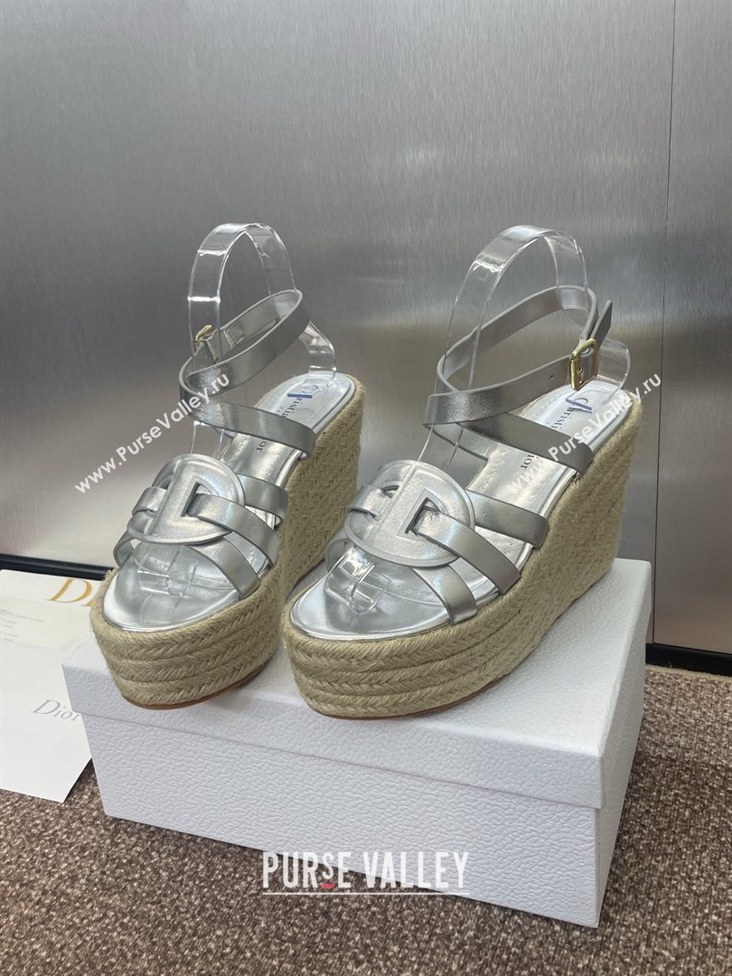 Dior D-Club Wedge Sandals 9.5cm in Calfskin Leather Silver 2025 (JC-250710041)