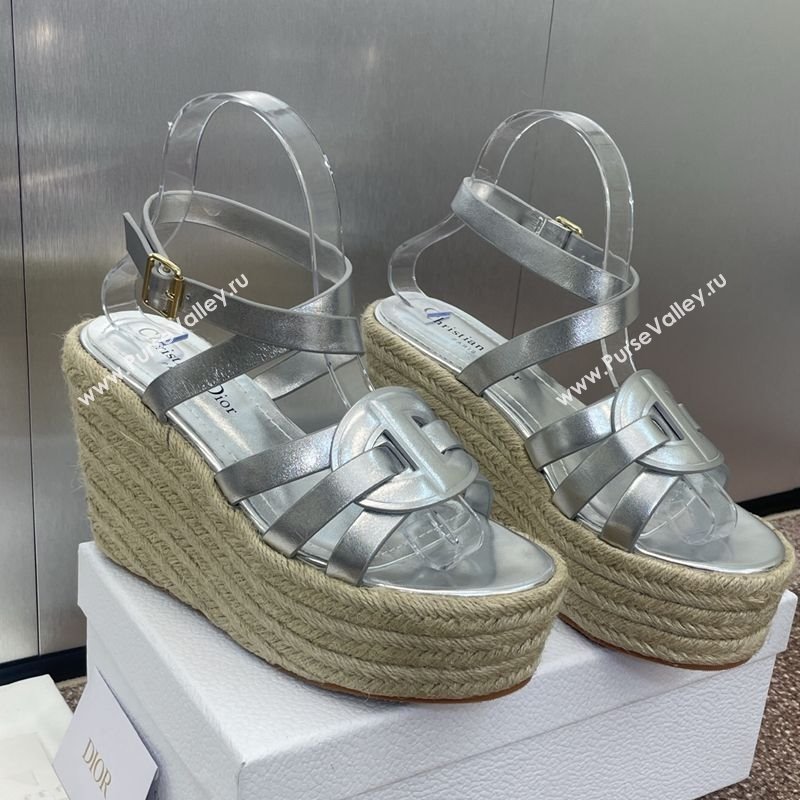 Dior D-Club Wedge Sandals 9.5cm in Calfskin Leather Silver 2025 (JC-250710041)