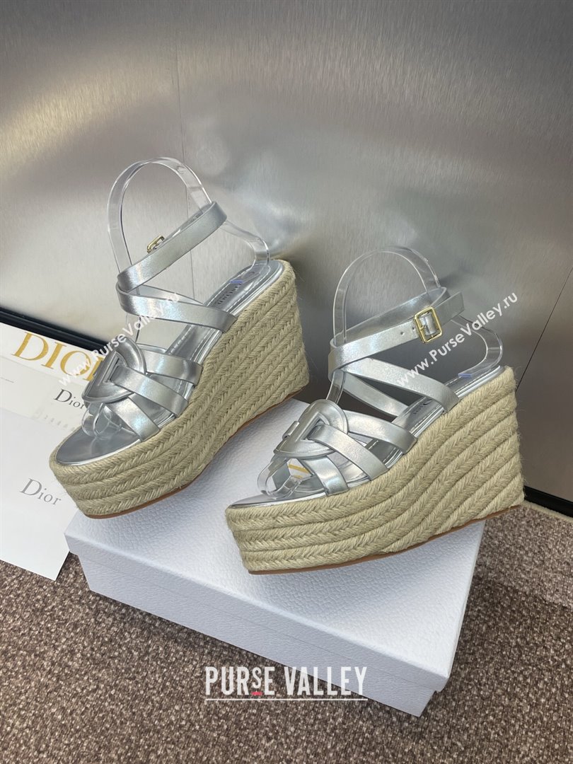 Dior D-Club Wedge Sandals 9.5cm in Calfskin Leather Silver 2025 (JC-250710041)