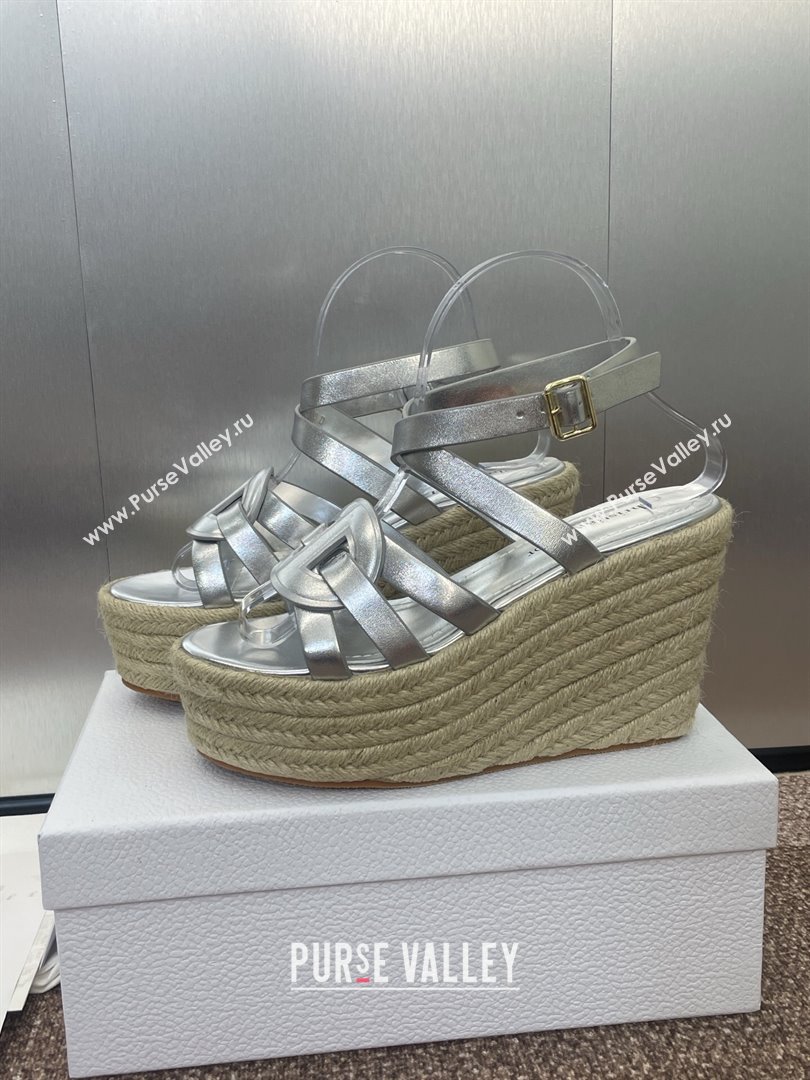 Dior D-Club Wedge Sandals 9.5cm in Calfskin Leather Silver 2025 (JC-250710041)