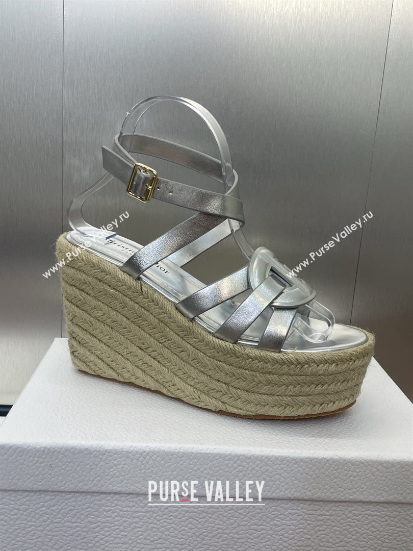 Dior D-Club Wedge Sandals 9.5cm in Calfskin Leather Silver 2025 (JC-250710041)