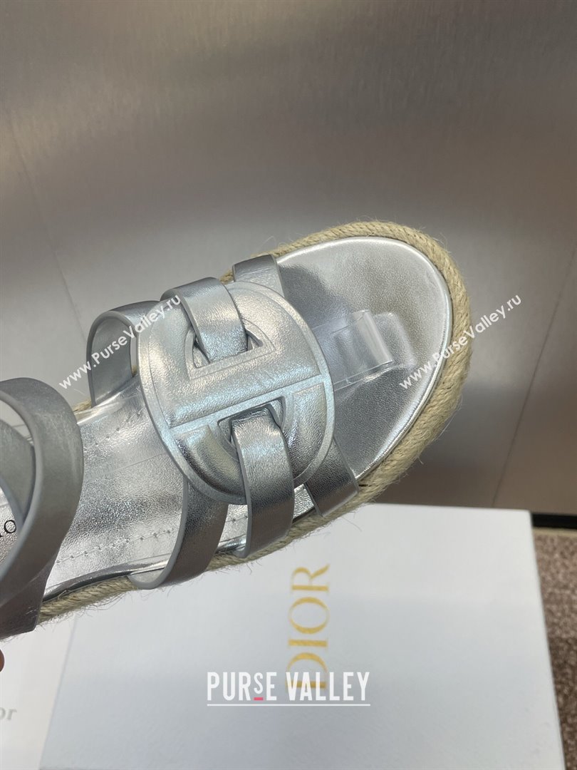 Dior D-Club Wedge Sandals 9.5cm in Calfskin Leather Silver 2025 (JC-250710041)