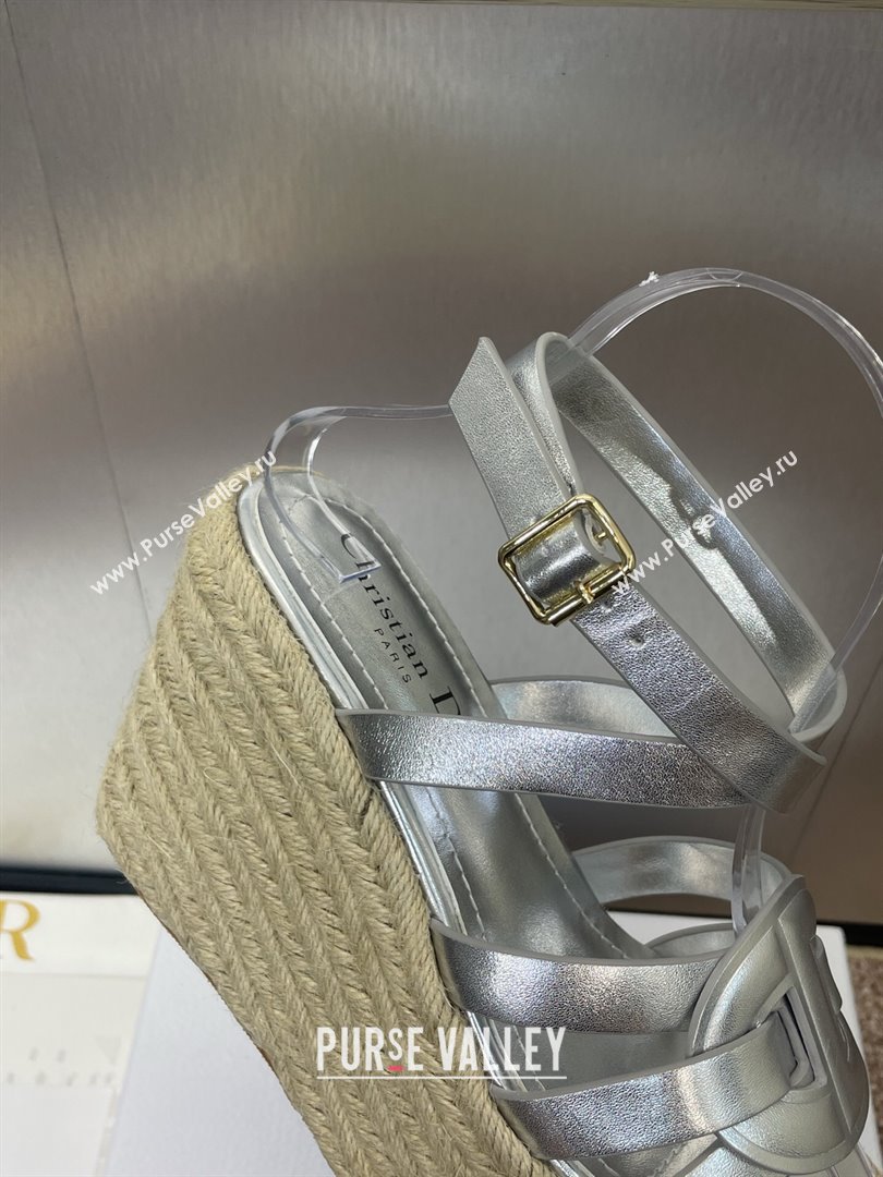 Dior D-Club Wedge Sandals 9.5cm in Calfskin Leather Silver 2025 (JC-250710041)