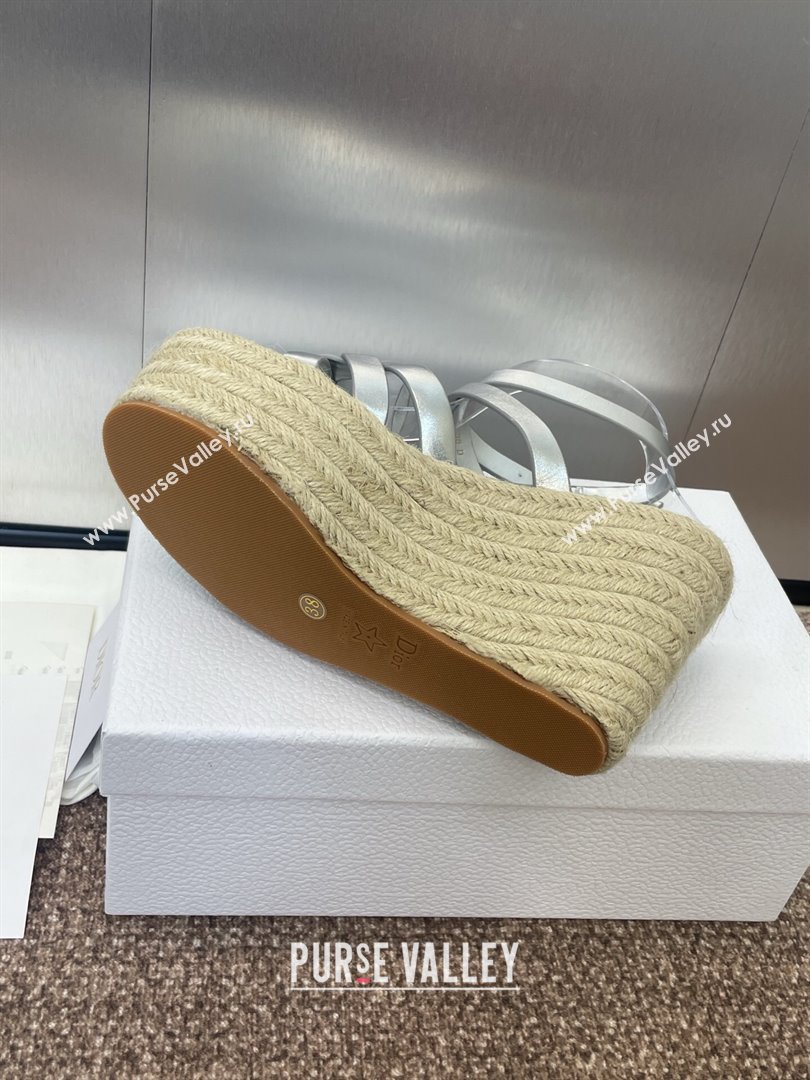 Dior D-Club Wedge Sandals 9.5cm in Calfskin Leather Silver 2025 (JC-250710041)