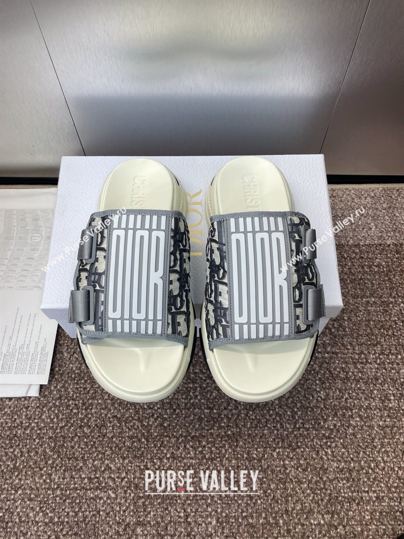 Dior D-Wander Platform Slides Sandal in Oblique Fabric Grey 2025 (JC-250710021)