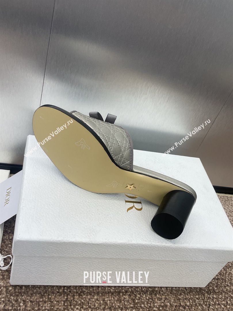 Dior Oblique Leather Heeled Slides Sandal 6cm with Pearl Bow Grey 2025 (JC-250710042)