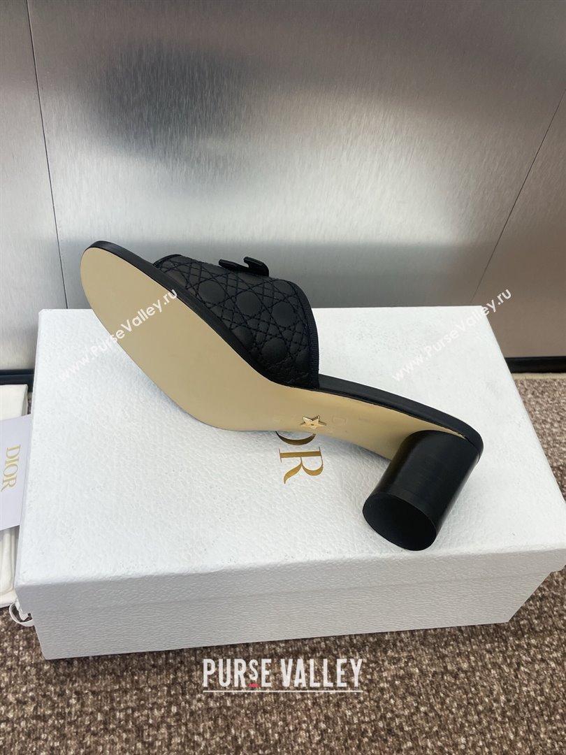 Dior Oblique Leather Heeled Slides Sandal 6cm with Pearl Bow Black 2025 (JC-250710043)