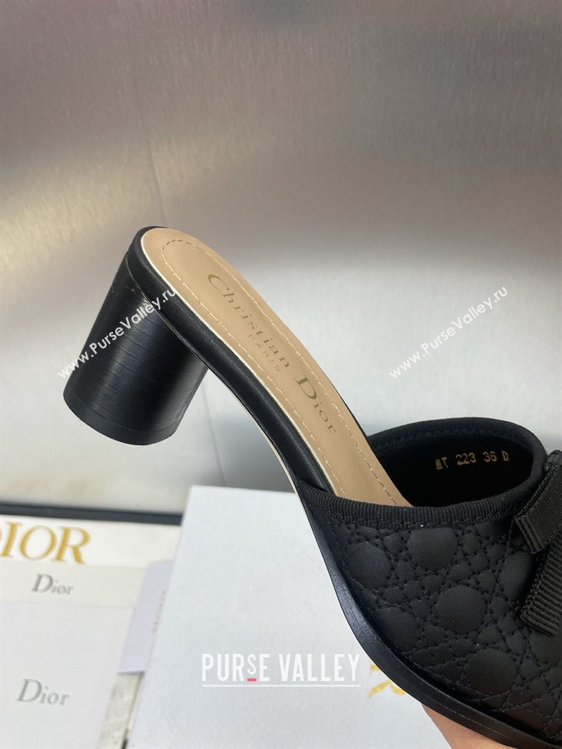 Dior Oblique Leather Heeled Slides Sandal 6cm with Pearl Bow Black 2025 (JC-250710043)