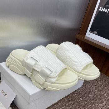Dior D-Wander Platform Slides Sandal in Oblique Fabric White 2025 (JC-250710024)