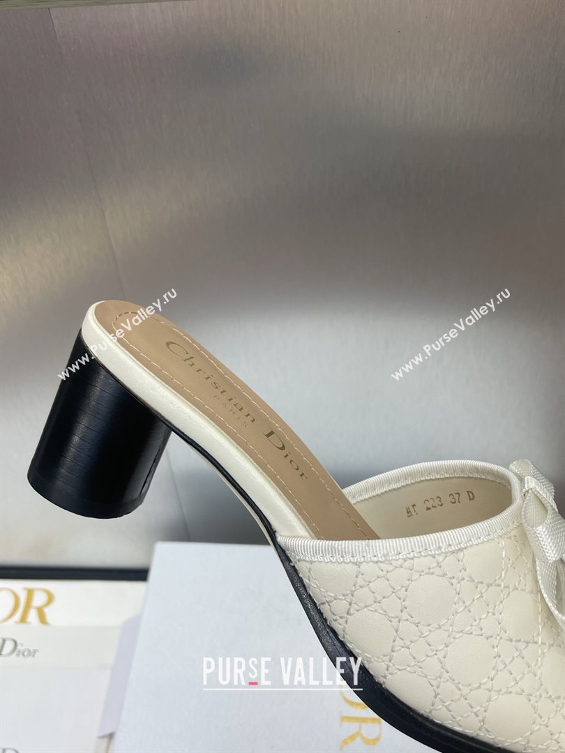 Dior Oblique Leather Heeled Slides Sandal 6cm with Pearl Bow White 2025 (JC-250710044)