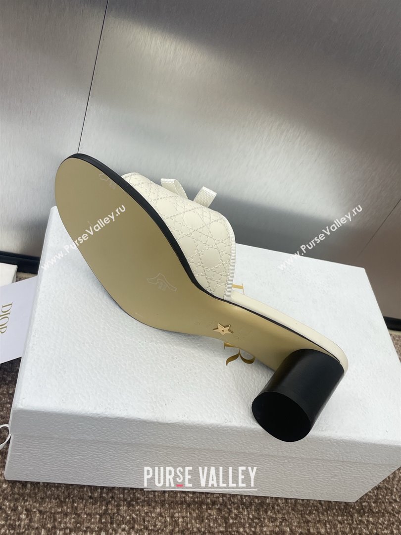 Dior Oblique Leather Heeled Slides Sandal 6cm with Pearl Bow White 2025 (JC-250710044)