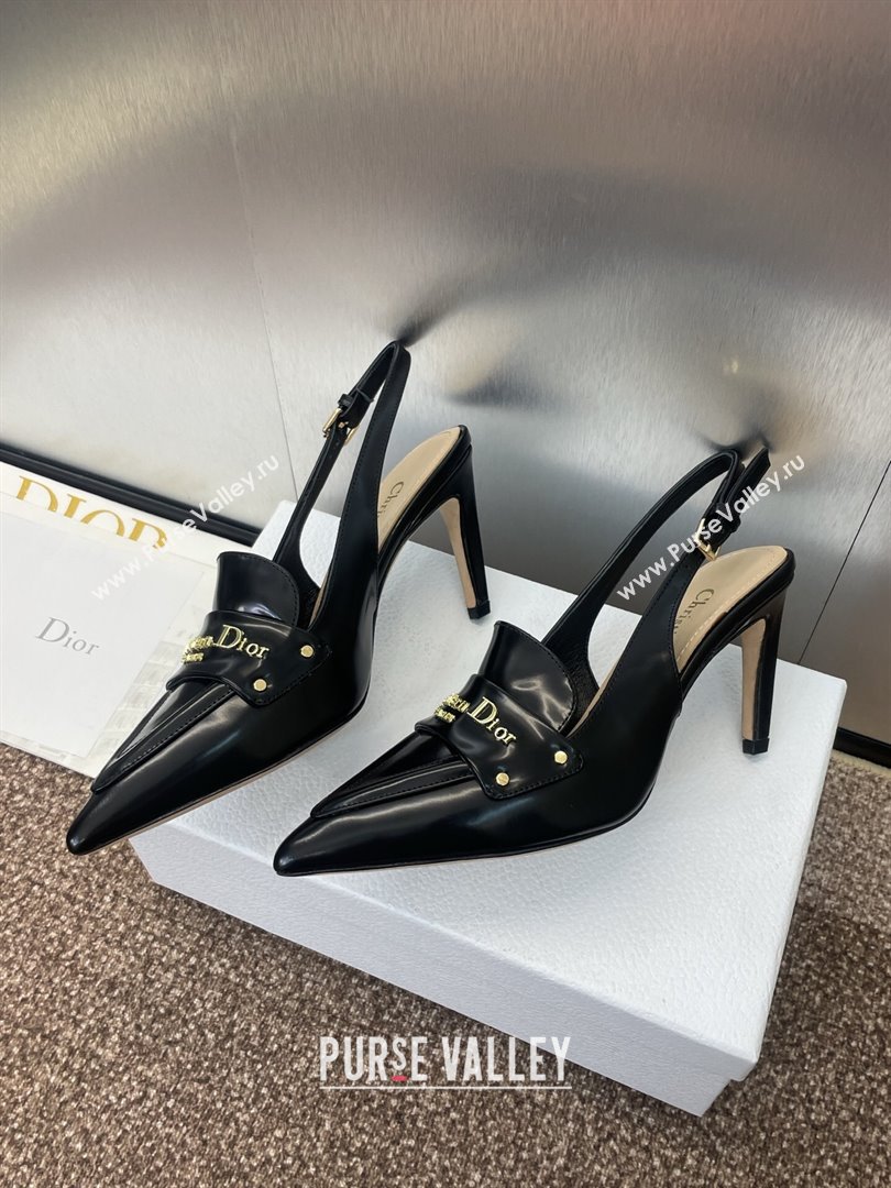 Dior Boy Slingback Pumps 8.5cm in Shiny Calfskin Black 2025 (JC-250710045)