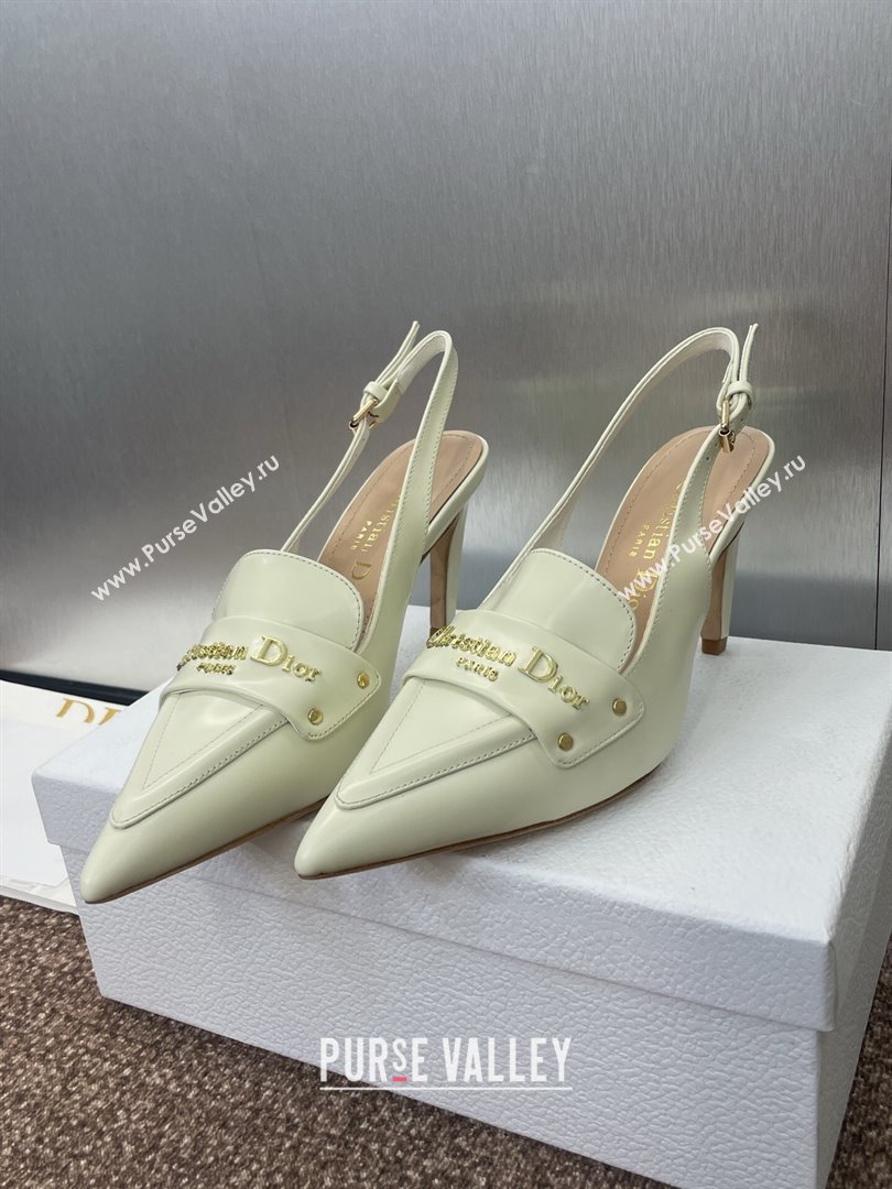 Dior Boy Slingback Pumps 8.5cm in Shiny Calfskin White 2025 (JC-250710046)
