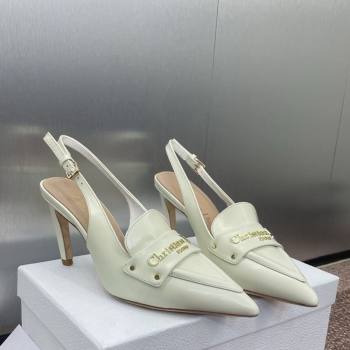 Dior Boy Slingback Pumps 8.5cm in Shiny Calfskin White 2025 (JC-250710046)