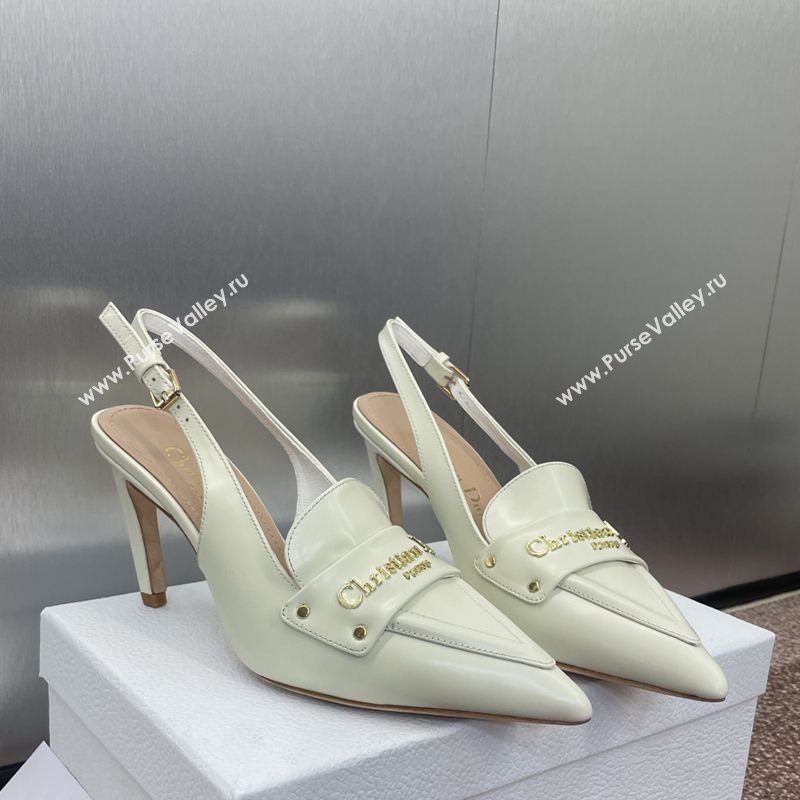 Dior Boy Slingback Pumps 8.5cm in Shiny Calfskin White 2025 (JC-250710046)