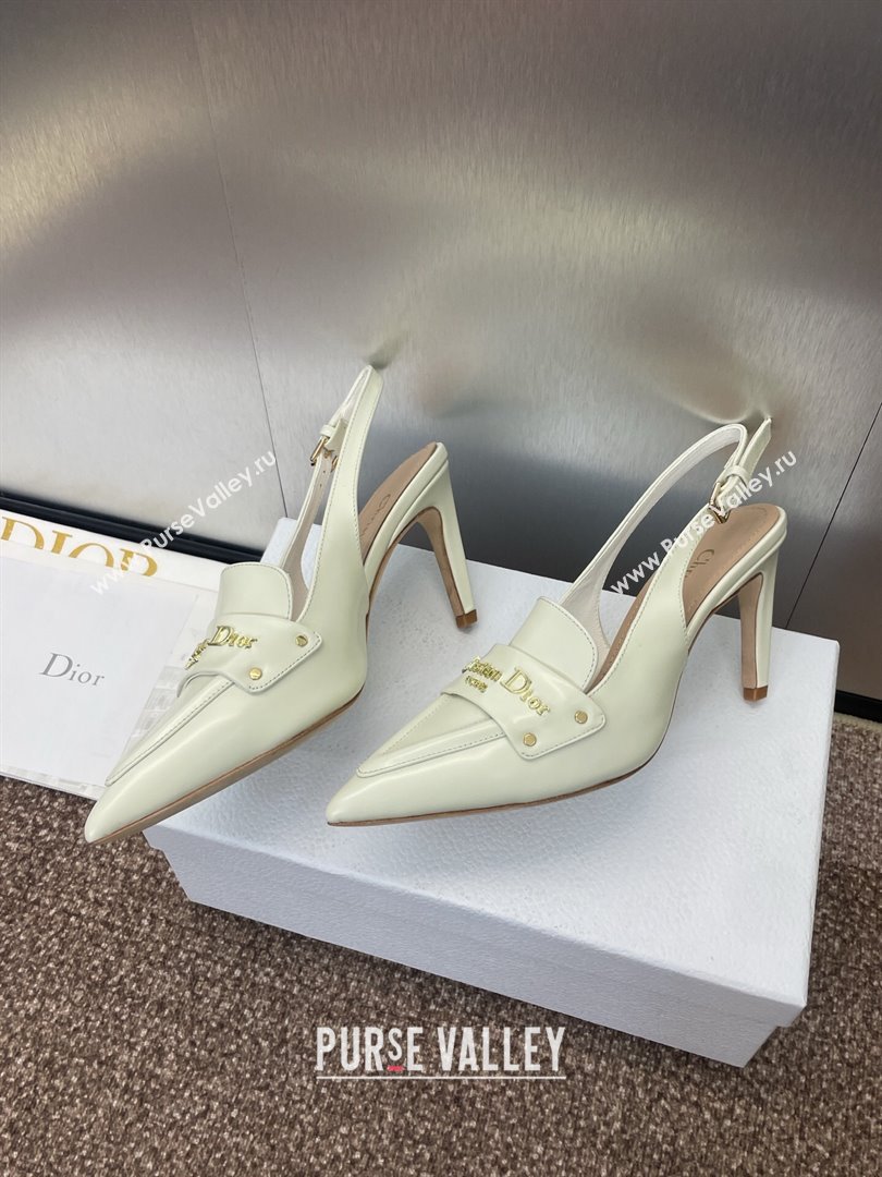 Dior Boy Slingback Pumps 8.5cm in Shiny Calfskin White 2025 (JC-250710046)