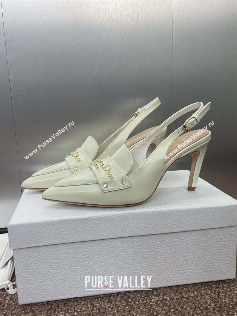 Dior Boy Slingback Pumps 8.5cm in Shiny Calfskin White 2025 (JC-250710046)