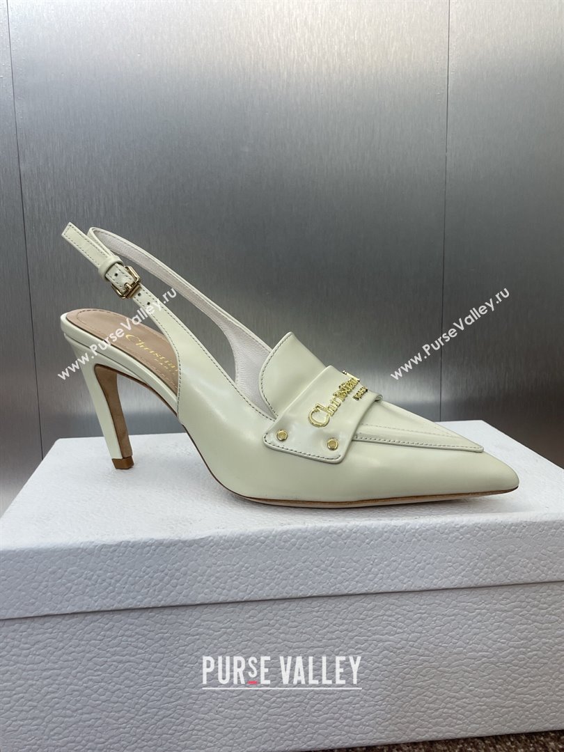 Dior Boy Slingback Pumps 8.5cm in Shiny Calfskin White 2025 (JC-250710046)