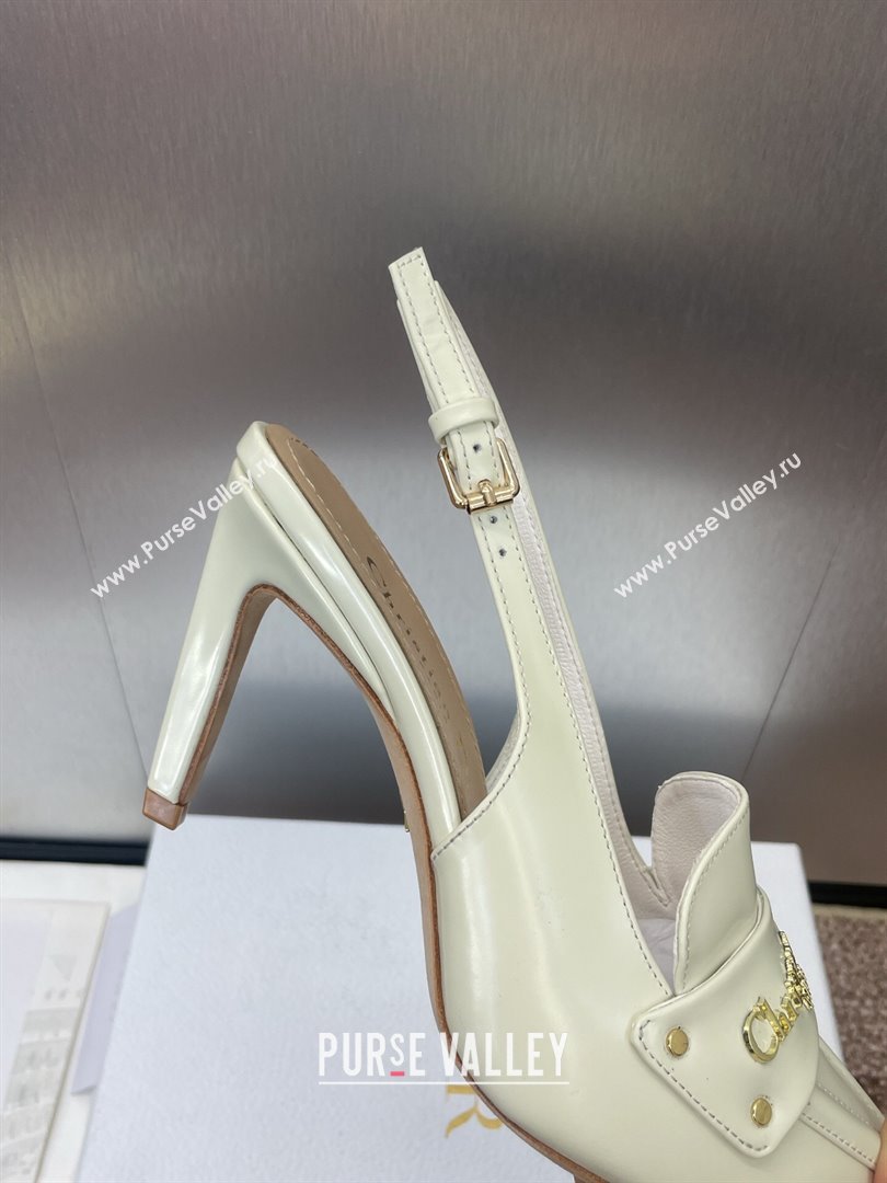 Dior Boy Slingback Pumps 8.5cm in Shiny Calfskin White 2025 (JC-250710046)