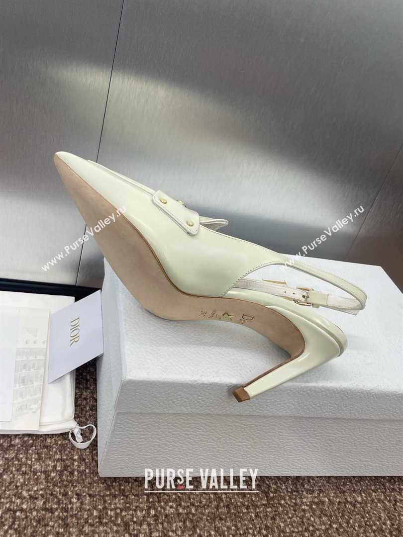 Dior Boy Slingback Pumps 8.5cm in Shiny Calfskin White 2025 (JC-250710046)