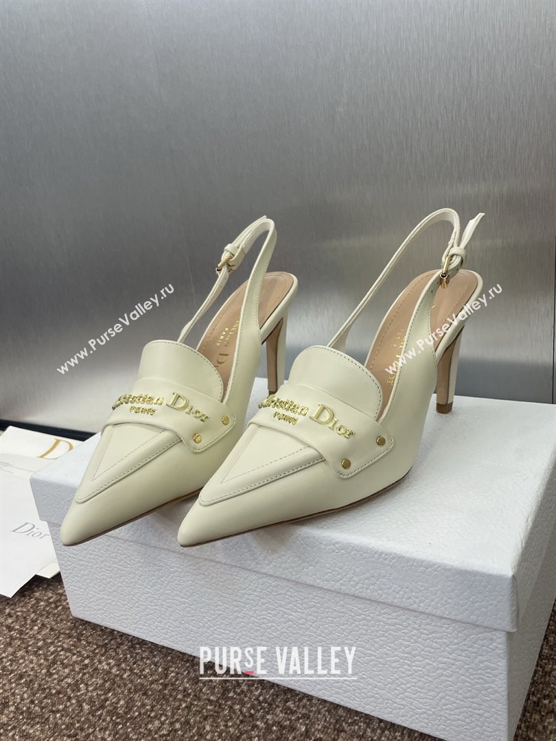 Dior Boy Slingback Pumps 8.5cm in Supple Calfskin White 2025 (JC-250710048)