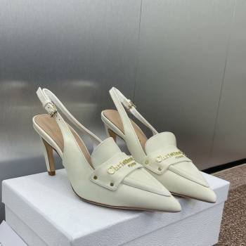 Dior Boy Slingback Pumps 8.5cm in Supple Calfskin White 2025 (JC-250710048)