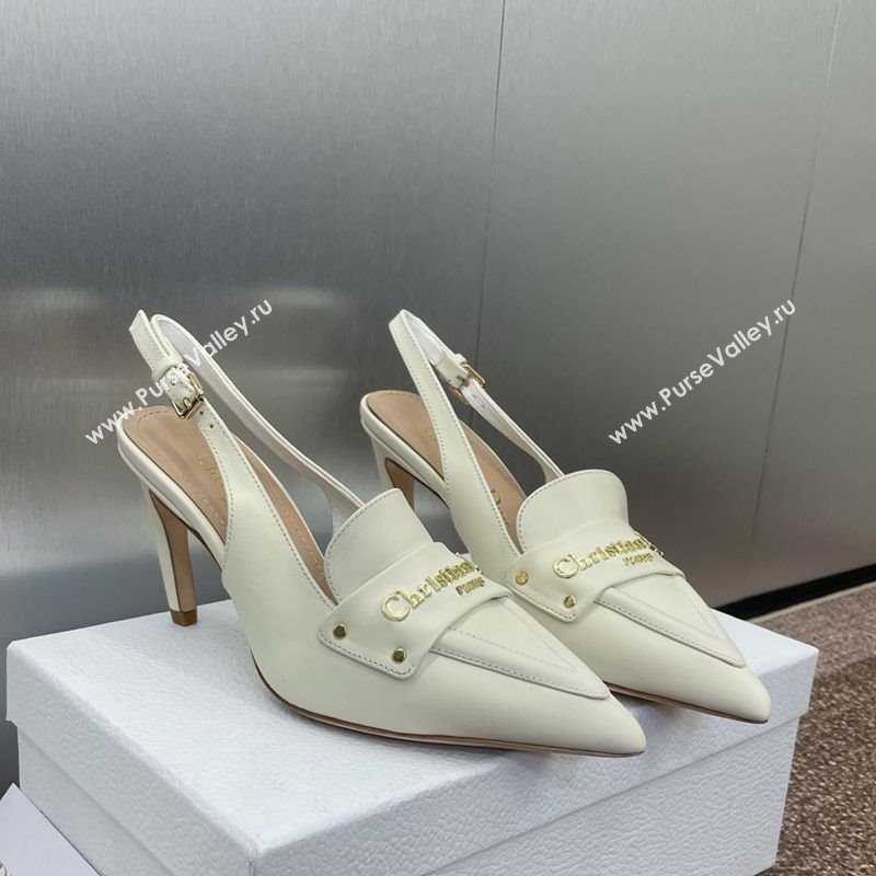 Dior Boy Slingback Pumps 8.5cm in Supple Calfskin White 2025 (JC-250710048)