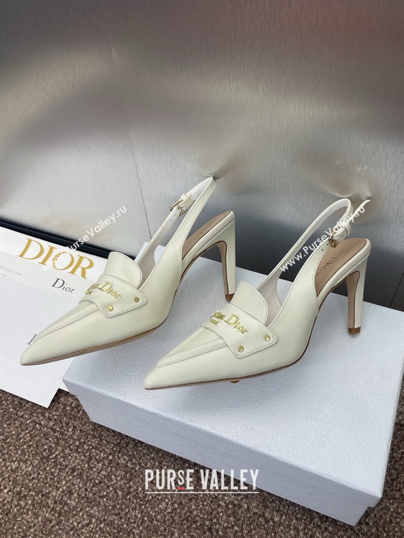 Dior Boy Slingback Pumps 8.5cm in Supple Calfskin White 2025 (JC-250710048)