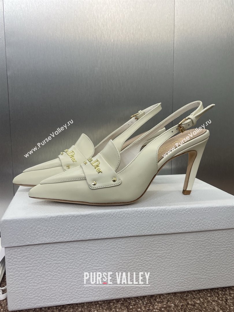 Dior Boy Slingback Pumps 8.5cm in Supple Calfskin White 2025 (JC-250710048)