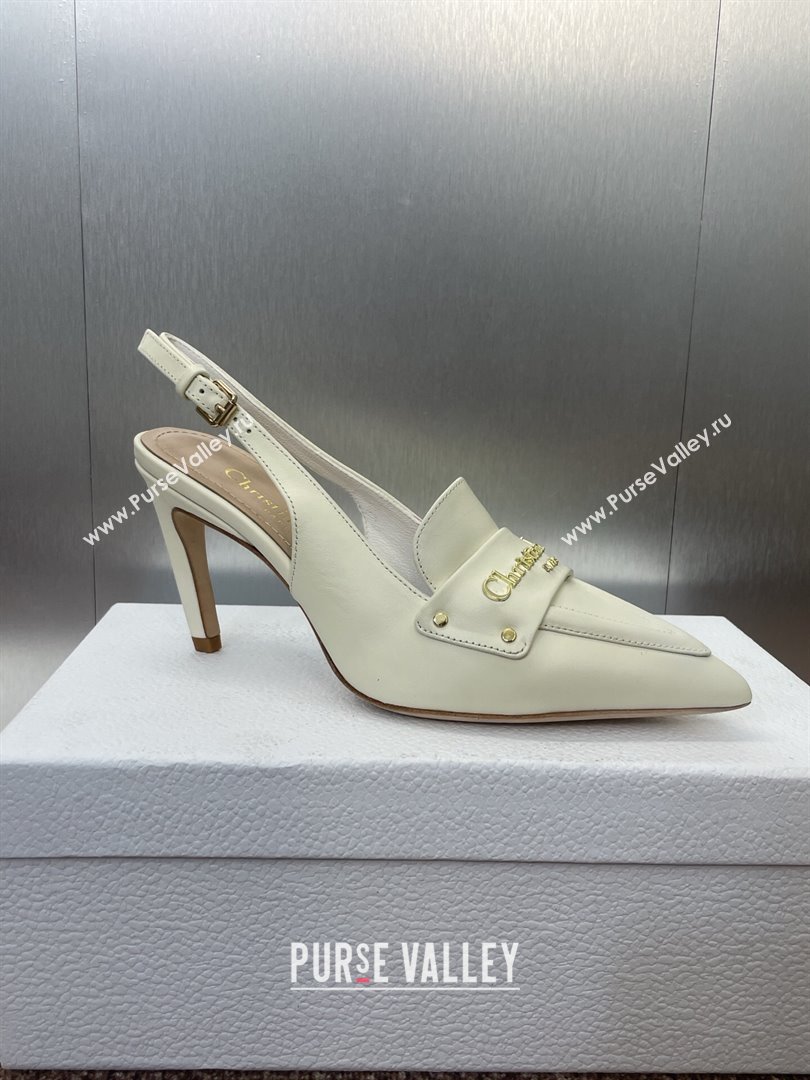 Dior Boy Slingback Pumps 8.5cm in Supple Calfskin White 2025 (JC-250710048)