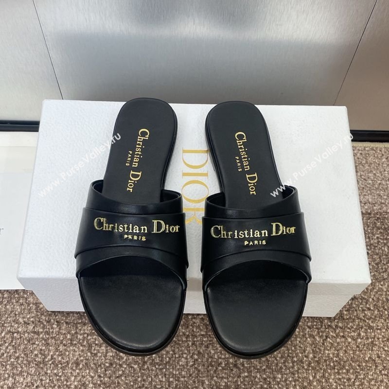 Dior My Dior Flat Slides Sandal in Supple Calfskin Black 2025 (JC-250710049)