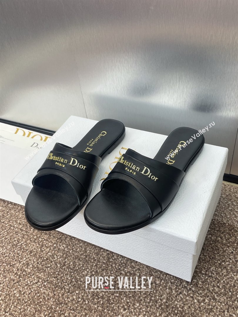 Dior My Dior Flat Slides Sandal in Supple Calfskin Black 2025 (JC-250710049)