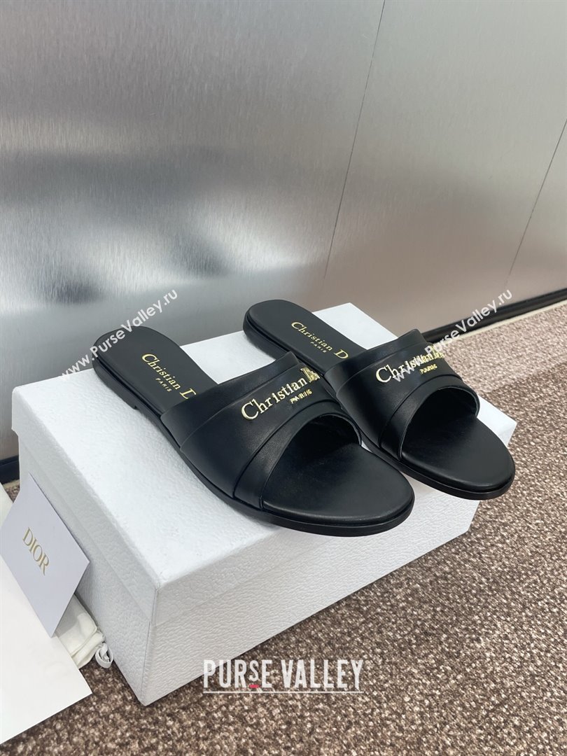 Dior My Dior Flat Slides Sandal in Supple Calfskin Black 2025 (JC-250710049)