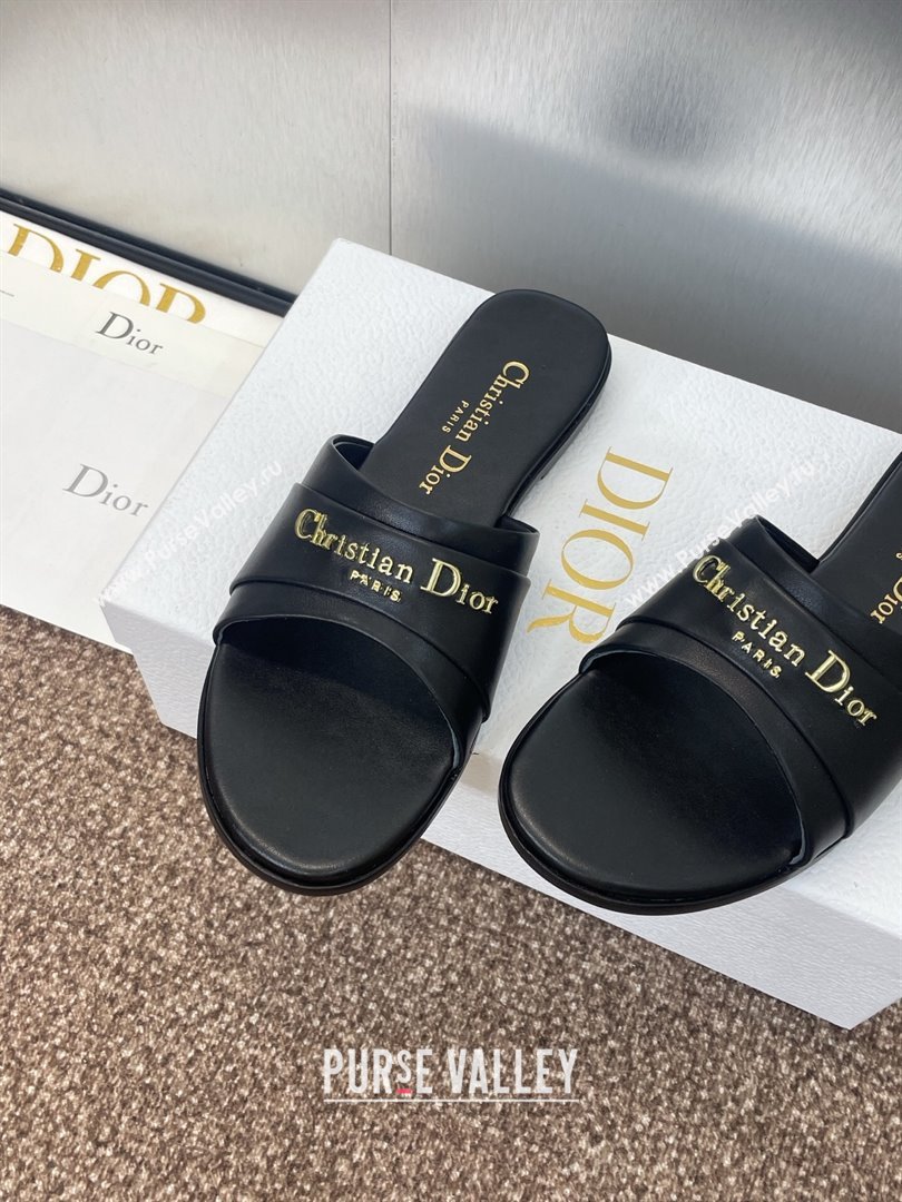 Dior My Dior Flat Slides Sandal in Supple Calfskin Black 2025 (JC-250710049)