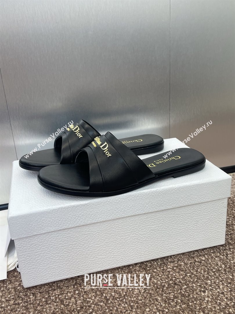 Dior My Dior Flat Slides Sandal in Supple Calfskin Black 2025 (JC-250710049)