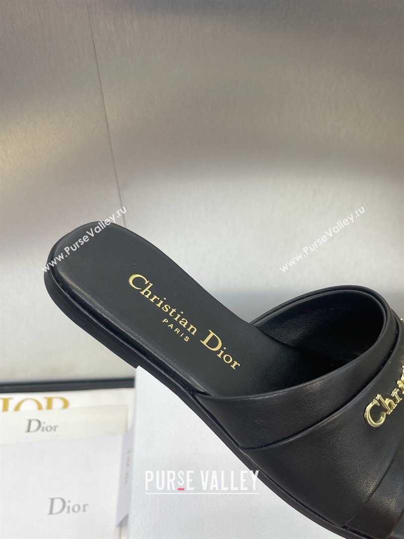 Dior My Dior Flat Slides Sandal in Supple Calfskin Black 2025 (JC-250710049)