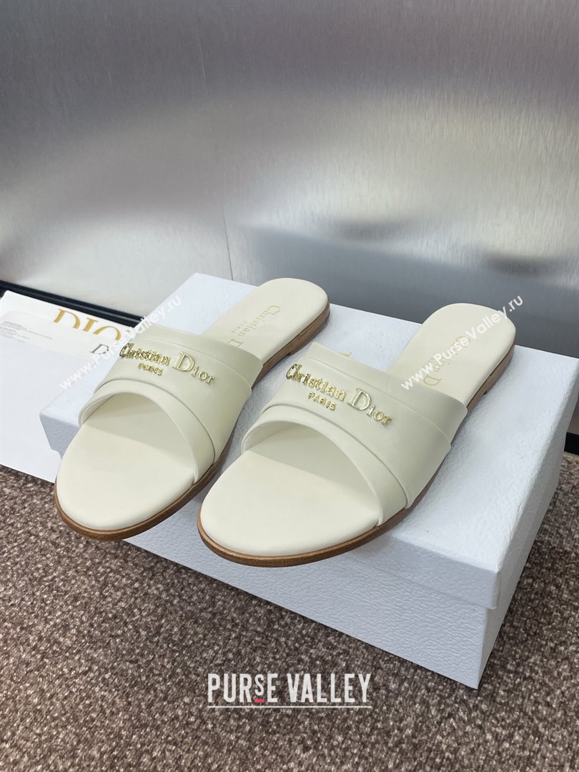 Dior My Dior Flat Slides Sandal in Supple Calfskin White 2025 (JC-250710050)