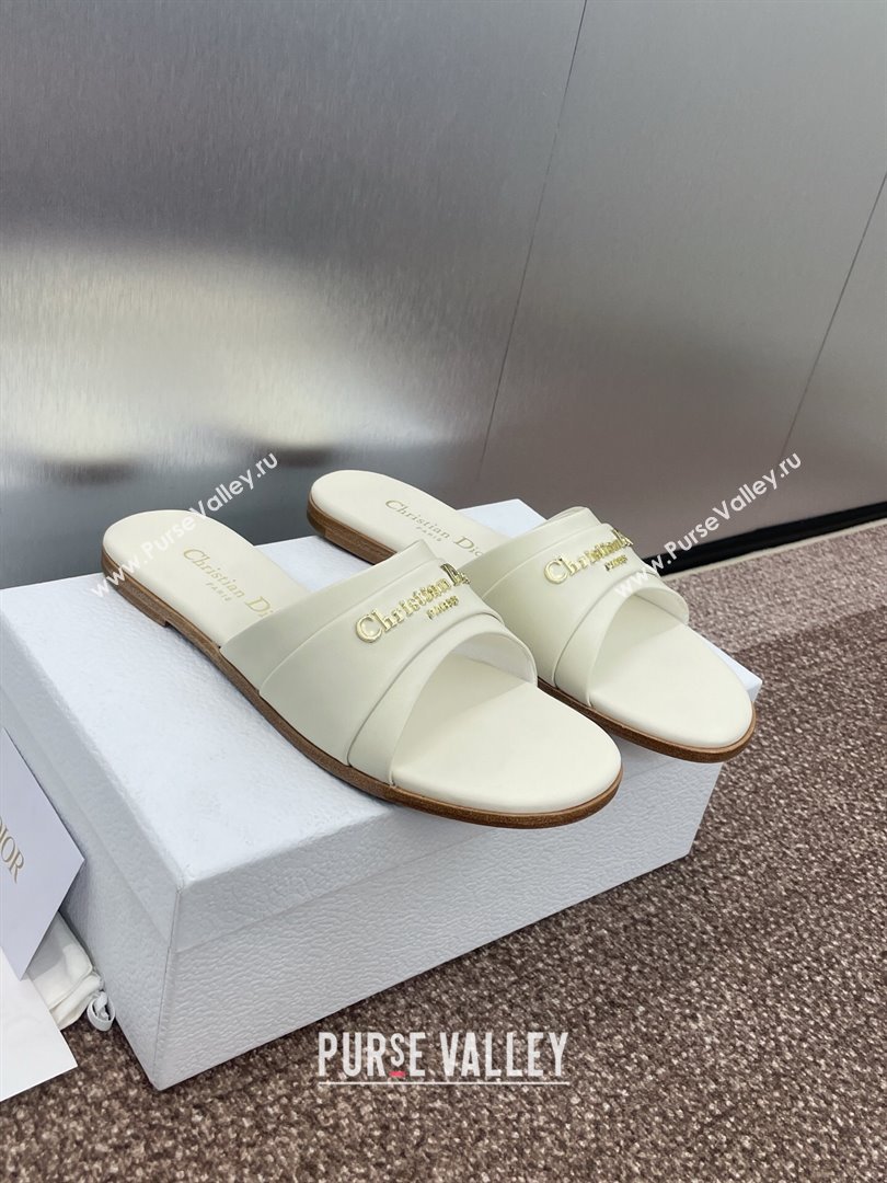 Dior My Dior Flat Slides Sandal in Supple Calfskin White 2025 (JC-250710050)