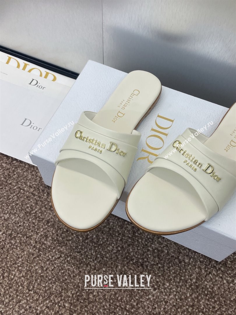 Dior My Dior Flat Slides Sandal in Supple Calfskin White 2025 (JC-250710050)