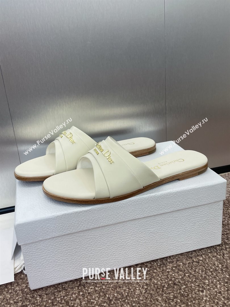Dior My Dior Flat Slides Sandal in Supple Calfskin White 2025 (JC-250710050)