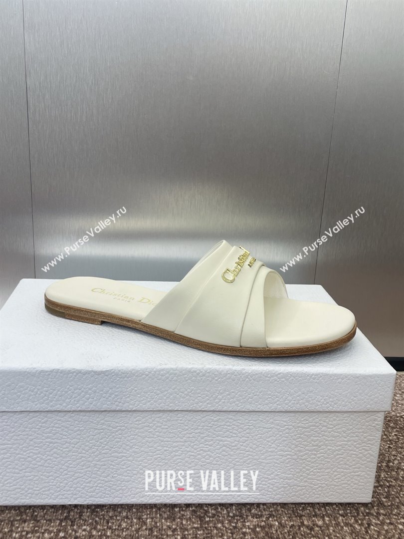 Dior My Dior Flat Slides Sandal in Supple Calfskin White 2025 (JC-250710050)