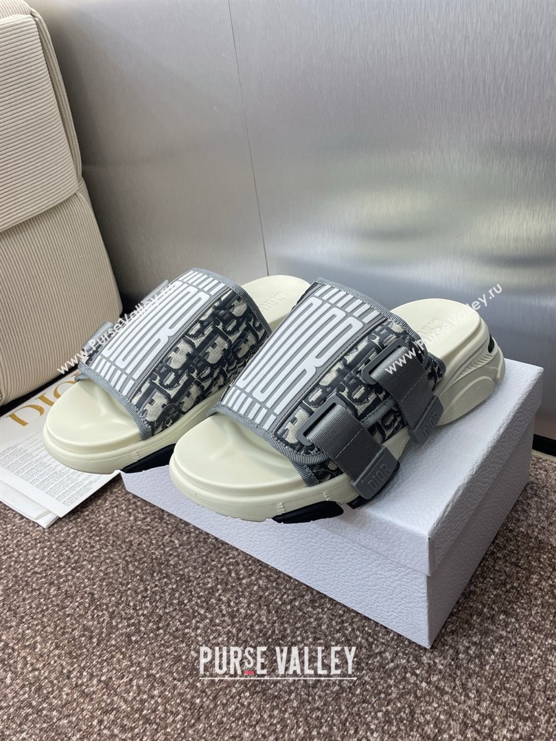 Dior D-Wander Platform Slides Sandal in Oblique Fabric Grey 2025 (JC-250710021)