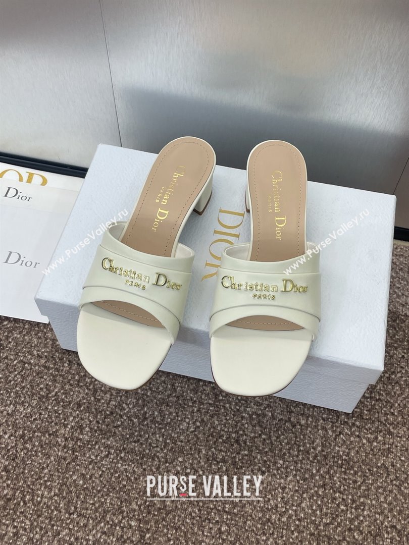 Dior My Dior Heeled Slides Sandal 3.5cm in Supple Calfskin White 2025 (JC-250710051)